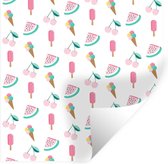 Muurstickers - Sticker Folie - Zomer - Patroon - Pastel - 100x100 cm - Plakfolie - Muurstickers Kinderkamer - Zelfklevend Behang XXL - Zelfklevend behangpapier - Stickerfolie