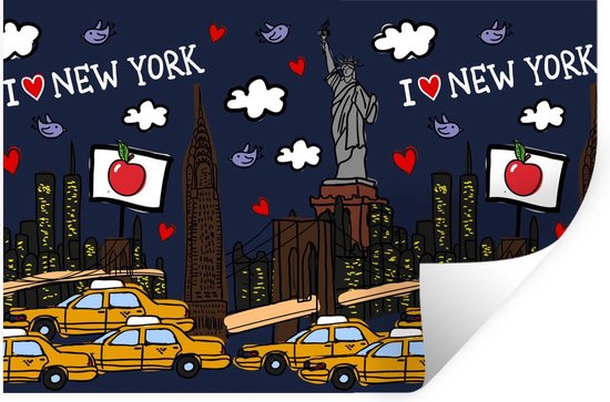 Muurstickers - Sticker Folie - New York - Taxi - Vrijheidsbeeld - 30x20 cm - Plakfolie - Muurstickers Kinderkamer - Zelfklevend Behang - Zelfklevend behangpapier - Stickerfolie