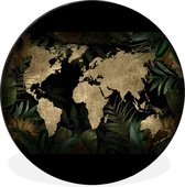 Wall Circle - Wall Circle - Carte du Wereldkaart - Or - Feuilles - Aluminium - Dibond - ⌀ 60 cm - Intérieur et Extérieur