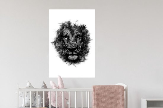 Stickers Stickers muraux - Lion - Zwart - Wit - 60x90 cm - Film adhésif