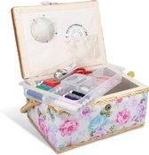 Boîte de rangement pour boîte à Navaris avec accessoires - Ensemble de couture avec boîte à couture avec accessoires - Coffret à couture complet de 76 pièces - Roses