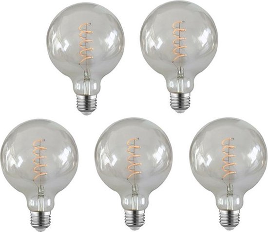 Voordeelpakket | LED Filament Globe lamp spiraal | 125mm | 4 Watt | Dimbaar | 2400K | 5 stuks