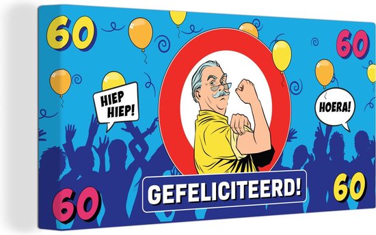 Tableau sur toile 160x80 cm - Décoration murale Anniversaire - Anniversaire - 60 ans - Homme - Décoration murale salon - Décoration chambre - Accessoires chambre - Peintures