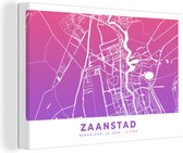 Canvas Schilderij Stadskaart - Zaanstad - Paars - 30x20 cm - Wanddecoratie