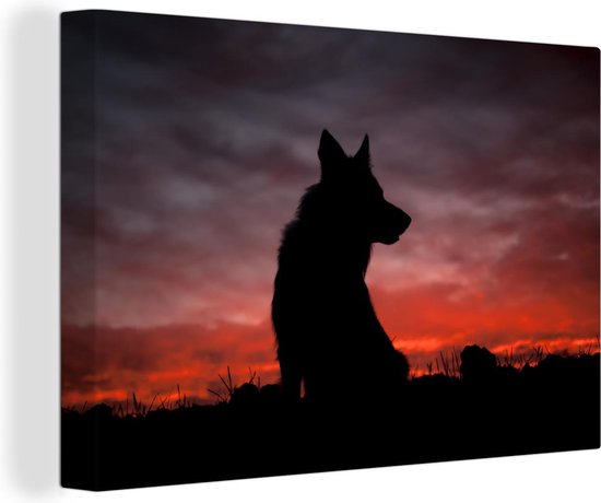 Tableau Peinture Loup - Predator - Sunset - 150x100 cm - Décoration murale