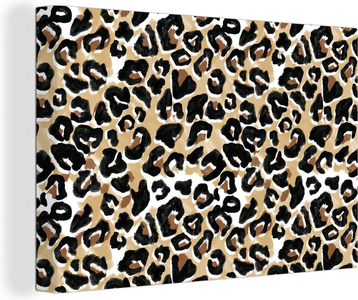 Canvas Schilderij Panterprint - Waterverf - Bruin - 120x80 cm - Wanddecoratie