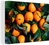 Canvas Schilderij Fruit - Sinaasappel - Bladeren - 40x30 cm - Wanddecoratie