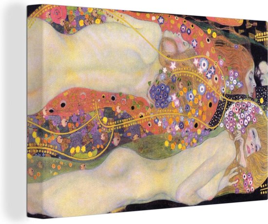 Canvas Schilderij Waterslangen II - Gustav Klimt - 30x20 cm - Wanddecoratie