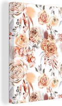 Tableau sur toile Roses - Marron - Wit - 60x90 cm - Décoration murale