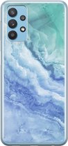 Samsung Galaxy A32 Telefoonhoesje - Transparant Siliconenhoesje - Flexibel - Met Marmerprint - Marmer - Lichtblauw