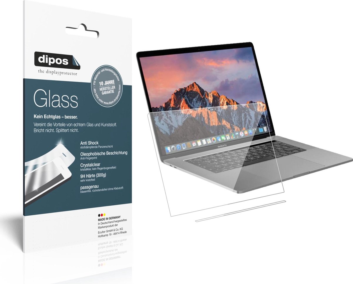 dipos I 2x Pantserfolie helder geschikt voor Apple MacBook Pro 13 Zoll (2019) Touchbar Beschermfolie 9H screen-protector