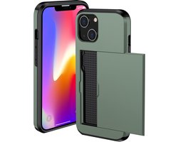 ShieldCase Kaarthouder case met slide geschikt voor Apple iPhone 13 Mini hoesje - Hardcover hoesje met ruimte voor pasjes - Extra sterke bescherming - Kwalitatieve backcover - groen
