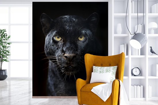 Behang - Fotobehang Panter - Zwart - Geel - Breedte 225 cm x hoogte 280 cm