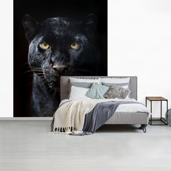 Behang - Fotobehang Panter - Zwart - Geel - Breedte 225 cm x hoogte 280 cm