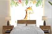 Behang - Fotobehang Giraf - Waterverf - Jungle - Breedte 240 cm x hoogte 240 cm