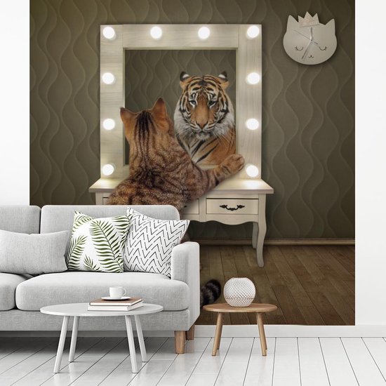 Papier peint - Papier peint photo Tigre - Chat - Miroir - Largeur 280 cm x hauteur 280 cm