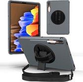 360 graden rotatie draaitafel Robot schokbestendig TPU + pc-beschermhoes met houder en handgreepriem en schouderriem voor Samsung Galaxy Tab S7+ (grijs zwart)