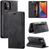 AutSpace A01 Retro Skin-feel Crazy Horse-textuur Horizontale flip-lederen hoes met houder en kaartsleuven en portemonnee en RFID voor iPhone 13 mini (zwart)