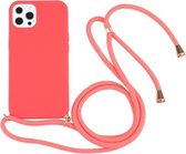 Tarwestro-materiaal + TPU-schokbestendig hoesje met nekkoord voor iPhone 13 Pro (rood)