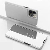 Plated Mirror Horizontal Flip Leather Case met houder voor iPhone 13 Pro Max (zilver)