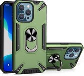 PC + TPU-beschermhoes met 360 graden draaibare ringhouder voor iPhone 13 Pro (donkergroen)