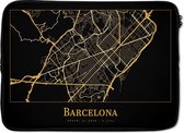 Laptophoes 14 inch - Kaart - Barcelona - Goud - Zwart - Laptop sleeve - Binnenmaat 34x23,5 cm - Zwarte achterkant