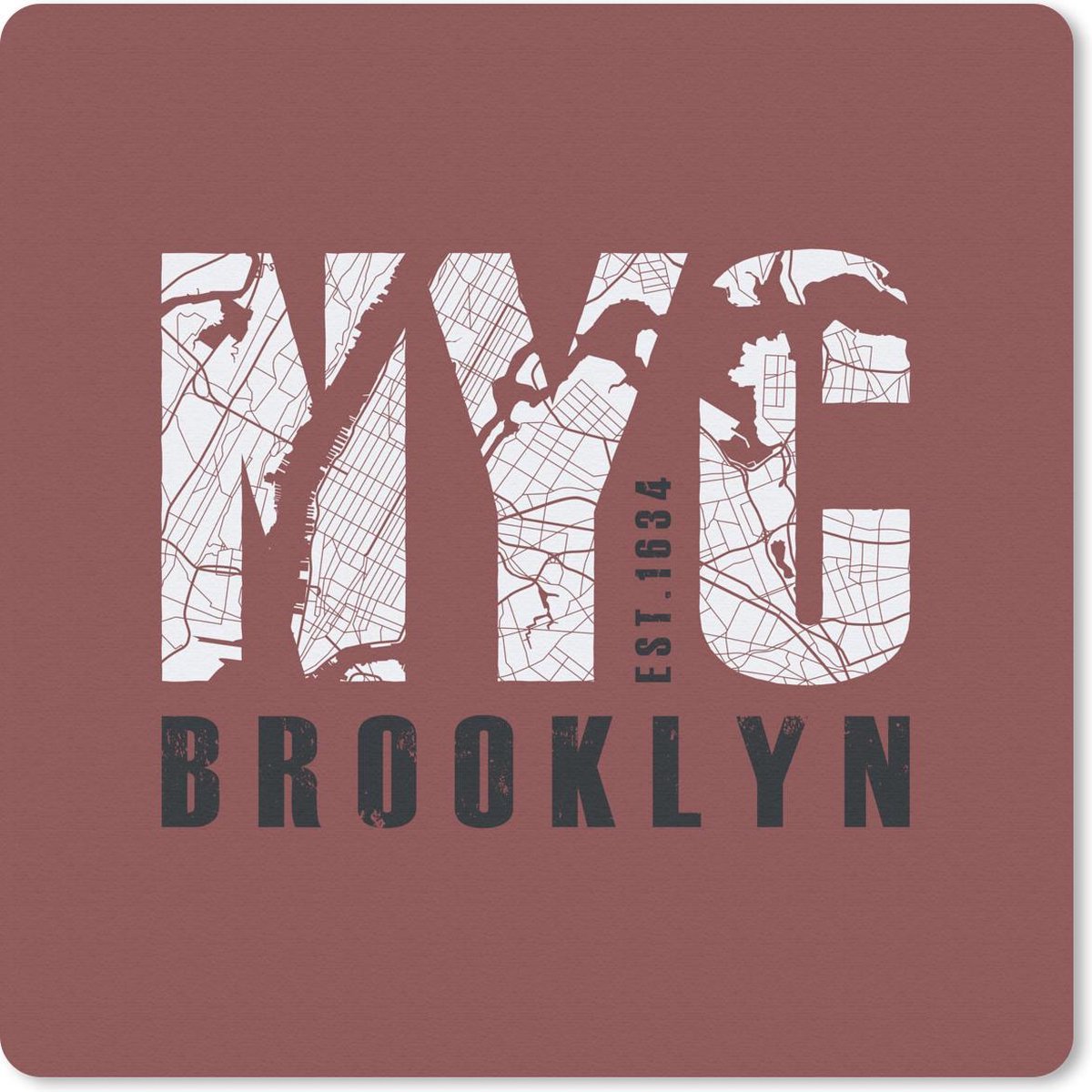 Muismat 20x20 cm - Mousepad New York - Rood - Plattegrond - Muismatten - Stadskaart