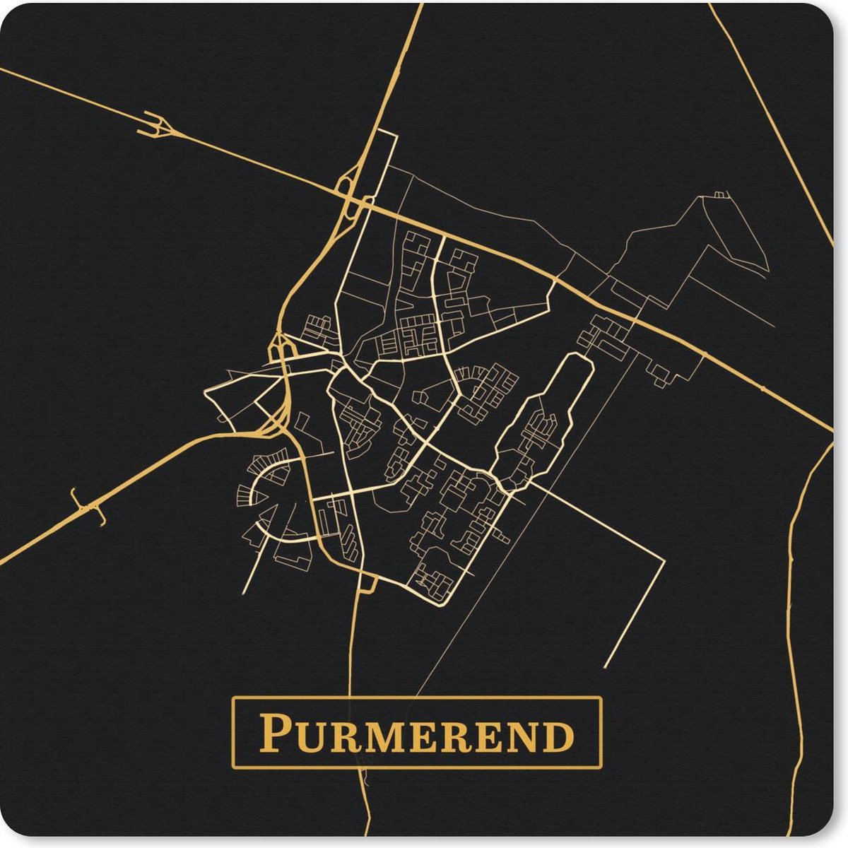 Muismat 30x30 cm - Mousepad Kaart - Purmerend - Nederland - Goud - Zwart - Muismatten