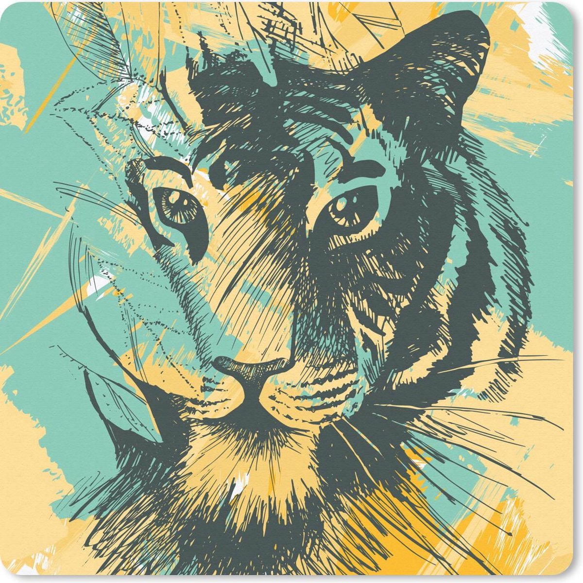 Muismat 30x30 cm - Mousepad Tijger - Abstract - Geel - Muismatten