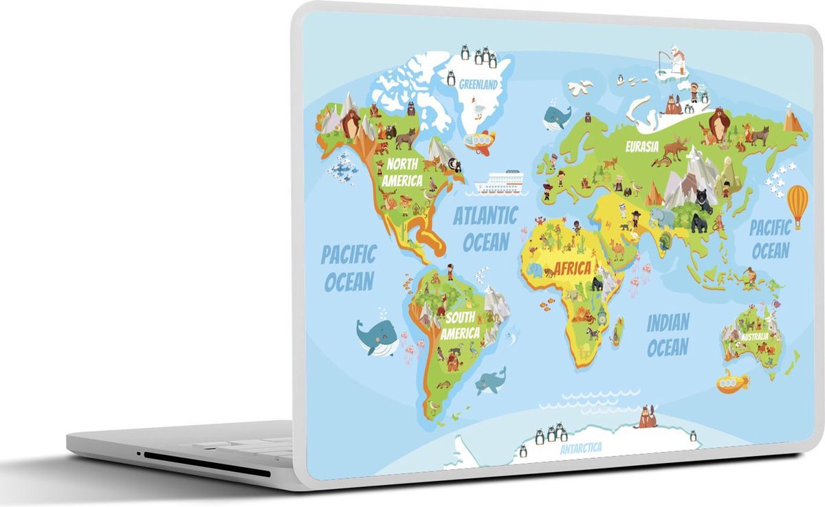 Afbeelding van product SleevesAndCases  Laptop sticker - 14 inch - Wereldkaart - Kinderen - Dieren