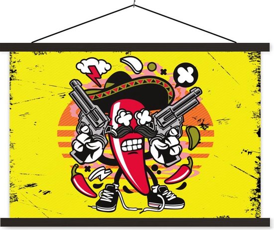 Porte-affiche avec Poster - Affiche scolaire - Poivre - Pistolet - Vintage - 60x40 cm - Lattes noires - Cadeau Vaderdag - Cadeau - Cadeau pour lui - Astuce - Hommes