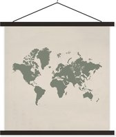 Affiche scolaire - Wereldkaart - Girafe - Grijs - 60x60 cm - Lattes noires