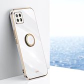 Voor OPPO A53 XINLI Straight 6D Plating Gold Edge TPU Shockproof Case met Ring Holder (Wit)