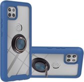 Voor Motorola One 5G Ace Sterrenhemel Effen Kleur Serie Schokbestendige PC + TPU Beschermhoes met Ring Houder & Magnetische Functie (Blauw)