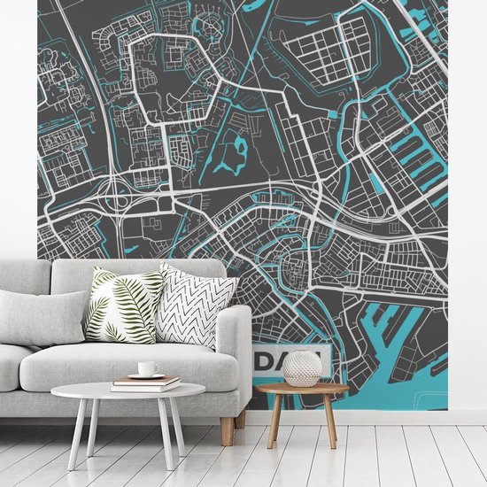 Papier peint - Papier peint photo Plan d'étage - Schiedam - Grijs - Blauw - Largeur 350 cm x Hauteur 350 cm