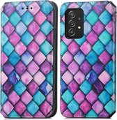 Voor Samsung Galaxy A72 5G Kleurrijke Magnetische Horizontale Flip PU Lederen Case met Houder & Kaartsleuf & Portemonnee (Paarse Schalen)