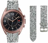 Leer Smartwatch bandje - Geschikt voor  Samsung Galaxy Watch 3 41mm leren glitter bandje - zilver - Strap-it Horlogeband / Polsband / Armband