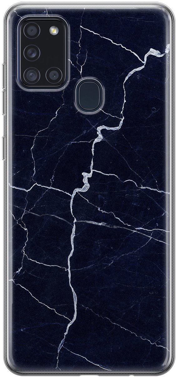 Leuke Telefoonhoesjes - Hoesje geschikt voor Samsung Galaxy A21s - Marmer Navy - Soft case - TPU - Marmer - Blauw