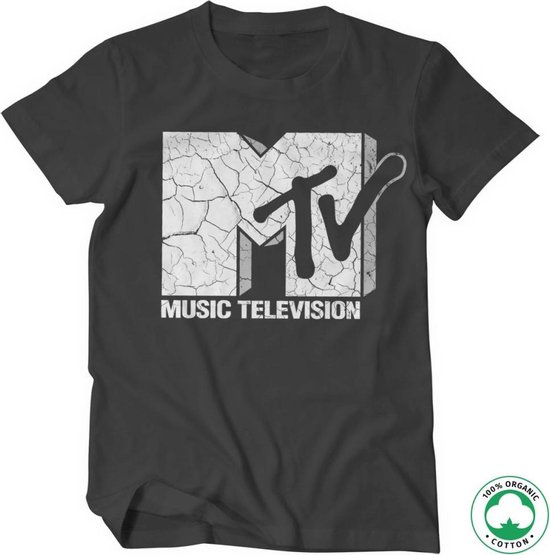 MTV Cracked Logo Baseball 3/4 Sleeve Tee | Officially Licensed Rock T-Shirt | White-Black Design
