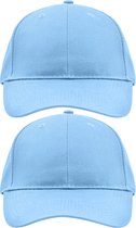 2x stuks 6-panel baseball lichtblauwe caps/petjes