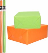 8x Rollen kraft inpakpapier pakket oranje/groen St.Patricksday/Ierland 200 x 70 cm/cadeaupapier/verzendpapier/kaftpapier
