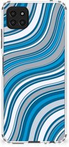 Shockproof Case Geschikt voor Samsung Galaxy A22 5G Telefoon Hoesje met doorzichtige rand Golven Blauw