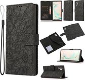 Voor Samsung Galaxy Note10+ Skin Feel Reliëf Zonnebloem Horizontale Flip Lederen Case met Houder & Kaartsleuven & Portemonnee & Lanyard (Zwart)