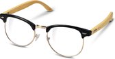 Navaris ronde bril zonder sterkte - Vintage bril met blauwlicht filter - Computer bril - Beeldschermbril tegen vermoeide ogen - Met bamboe montuur