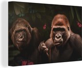 Canvas Schilderij Gorilla - Jungle - Planten - Vlinder - 120x80 cm - Wanddecoratie