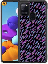 Backcover Soft Siliconen Hoesje Geschikt voor Samsung Galaxy A21s Telefoonhoesje met Zwarte rand Feathers Color