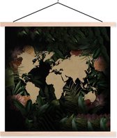 Affiche scolaire - Wereldkaart - Fleurs - Beige - 60x60 cm - Lattes vierges