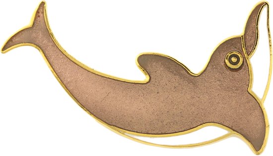 Behave Sjaal clip sjaalspeld dolfijn bruin wit emaille 4 cm