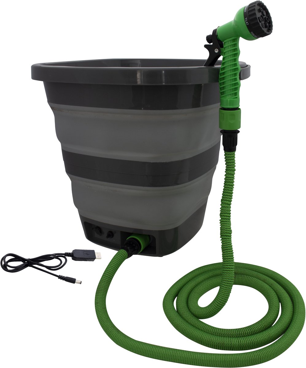 Eurotrail Oplaadbare Afspuitset - Compacte Emmer - Multifunctioneel - Charcoal/Grey - 15L - 7-stand Spuitkop