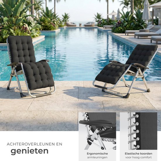tectake® Opvouwbare Ligstoel Cloud - Tuinstoel met Tafeltje - Bekerhouder - Traploos Verstelbaar - Voor Balkon, Camping of Tuin - Relaxstoel met extra dik Kussen - Strandstoel - Ligbed - Div. kleuren - Zwart van Merkloos — afbeelding 3
